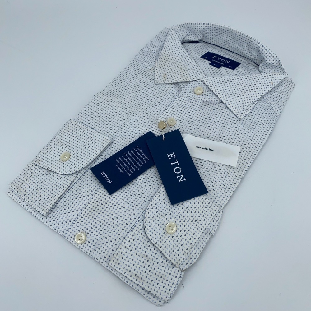 Eton Dress Shirt Mens 2XL 17 3/4‎ - 45 White Paisley Contemporary Fit Button Up